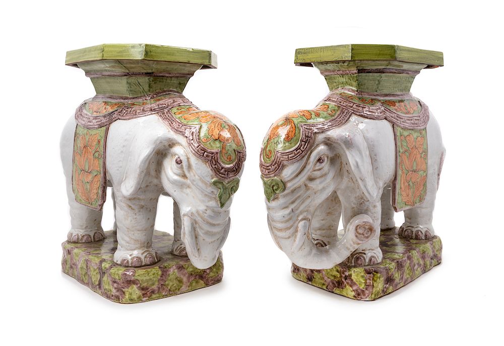 Appraisal: A Pair of Thai Style Porcelain Elephant-Form Stools Height in