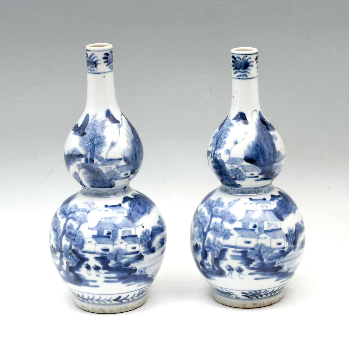 Appraisal: PAIR OF CHINESE SCENIC DOUBLE GOURD VASES th century Chinese