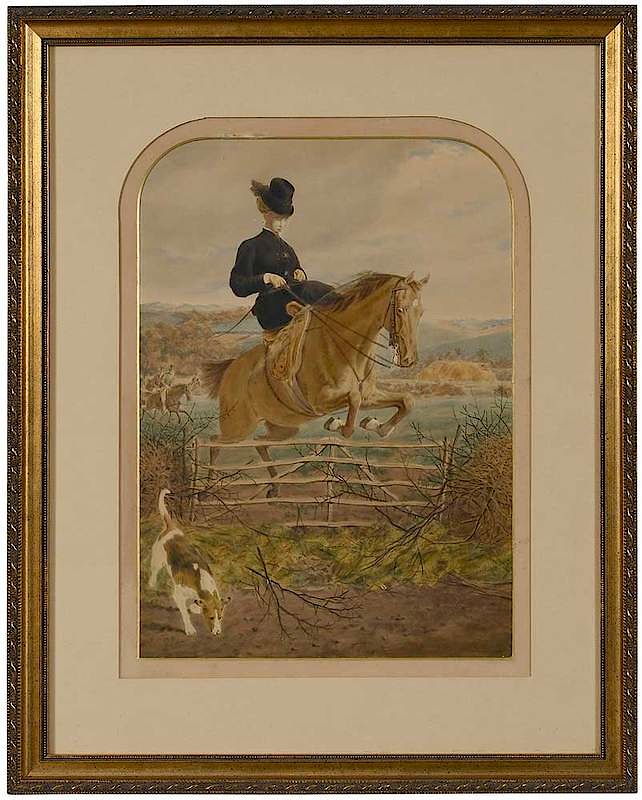 Appraisal: British School Sporting Watercolor th century Woman Riding a Horse