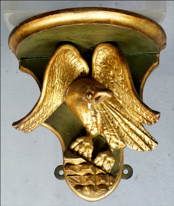 Appraisal: Carved gilt and painted wood eagle bracket approx h x