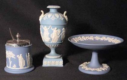 Appraisal: Three piece Wedgwood light blue jasperware group H of vase