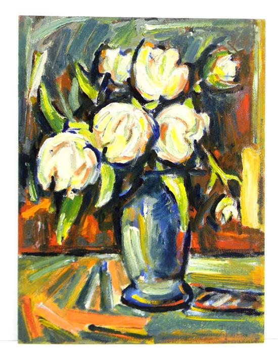 Appraisal: Contemporary floral still life signed ''Troyon'' LR polychrome oil on