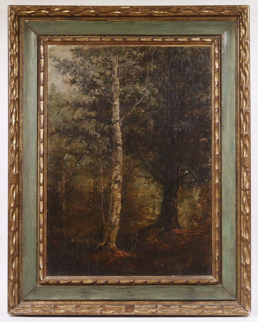 Appraisal: PAINTING OF TREES Forest Scene oil on canvasboard unsigned in