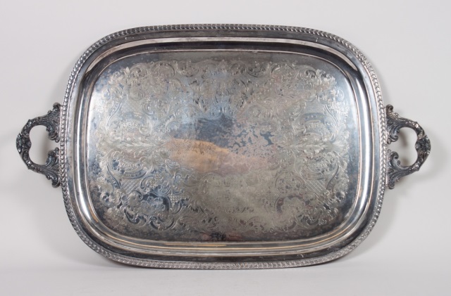 Appraisal: Two engraved silver-plated tea trays