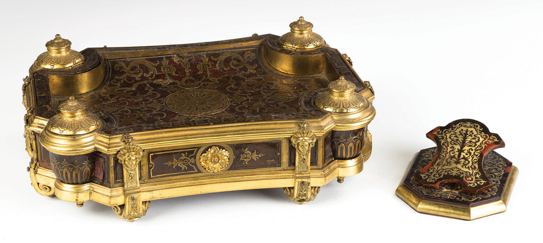 Appraisal: Boulle and Gilt Bronze Desk Set with Inkwells with a