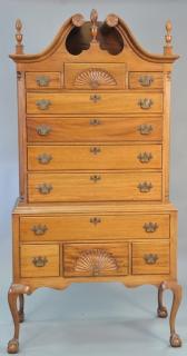 Appraisal: Mahogany Chippendale style highboy with bonnet top ht in wd