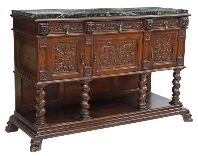 Appraisal: Spanish Renaissance Revival marble-top sideboard early th c walnut case