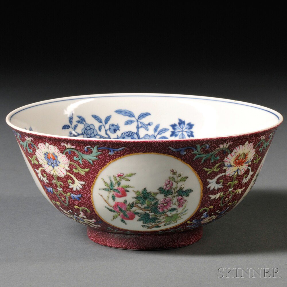 Appraisal: Famille Rose Bowl China the interior with blue and white