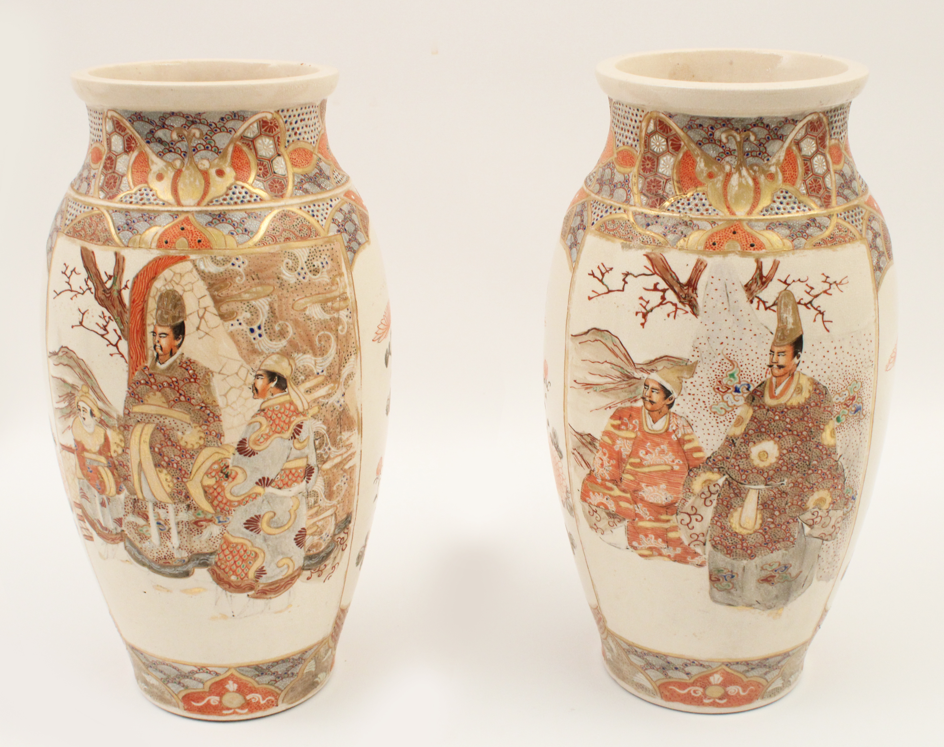 Appraisal: PAIR OF SATSUMA VASES Pair of Satsuma vases with raised