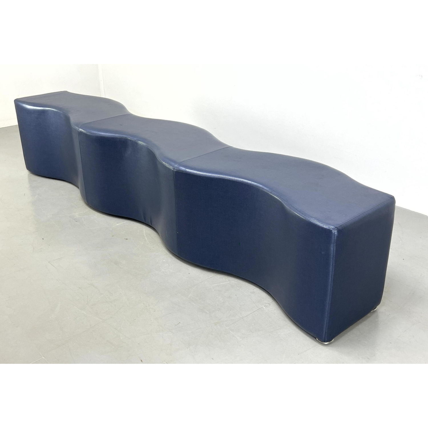 Appraisal: LAURINDA SPEAR Blue vinyl RIPPLE bench Brayton international Labeled Dimensions