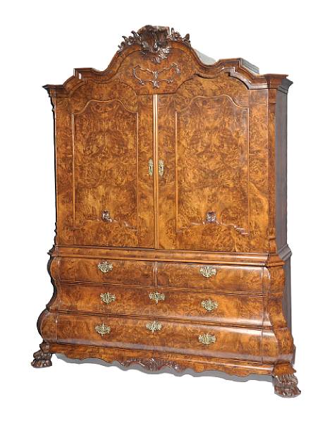 Appraisal: A Dutch Rococo burl walnut linen pressfourth quarter th century