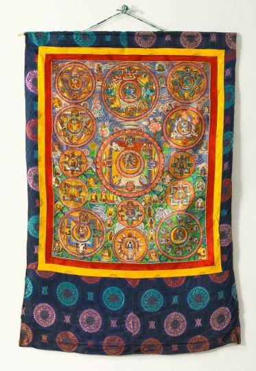 Appraisal: Large Brilliantly Polychromed Tibetan Tanka first quarter th century the