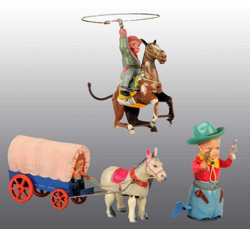 Appraisal: Lot of Celluloid Cowboy Wind-Up Toys Description Japanese Includes one