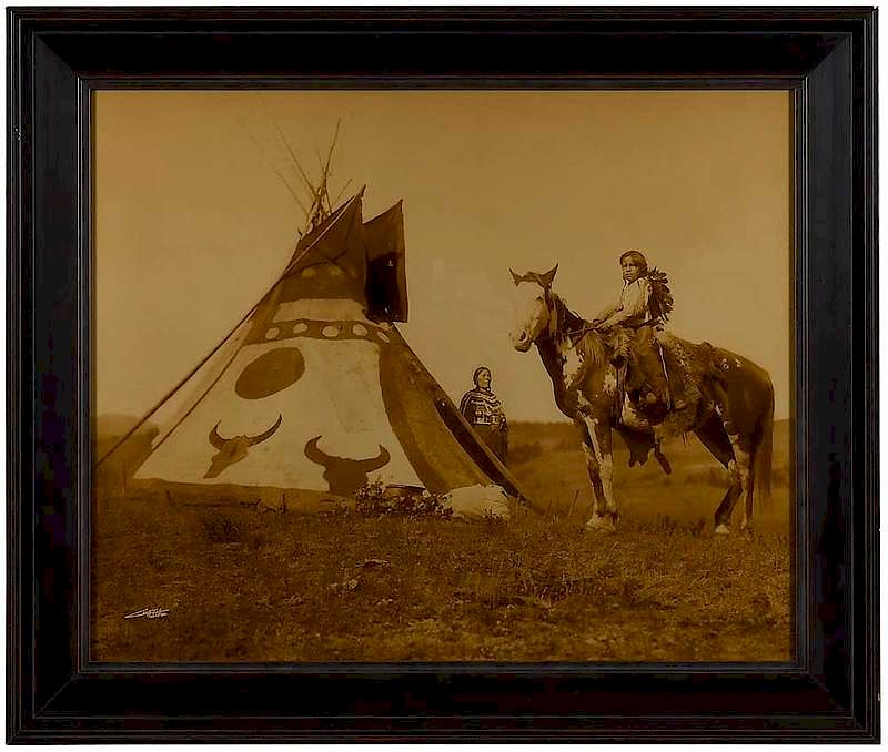 Appraisal: Edward Sherrif Curtis American - A Painted Tipi-Assiniboin contemporary Goldtone