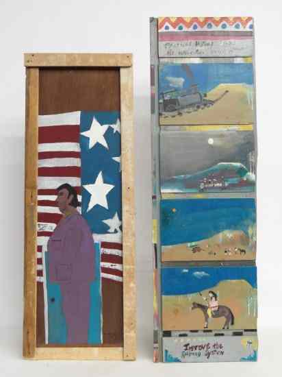 Appraisal: Lot two Outsider Art painted folk art panels