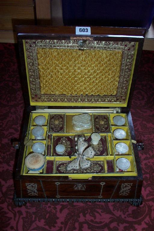 Appraisal: An early th century rosewood sewing box with mother of