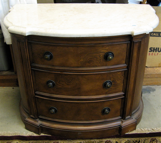 Appraisal: THREE-DRAWER CONSOLE CHEST Renaissance style modern The semi-elliptical chest has