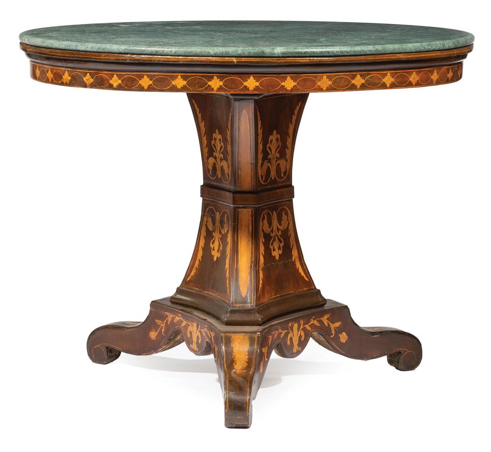 Appraisal: Italian Mahogany and Marquetry Center Table th c verde antico