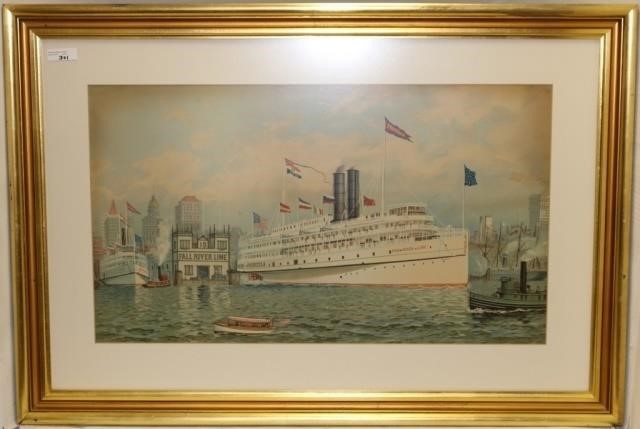 Appraisal: TH C CHROMOLITHOGRAPH OF STEAMSHIP PRISCILLA- FALL RIVER LINE LEAVING