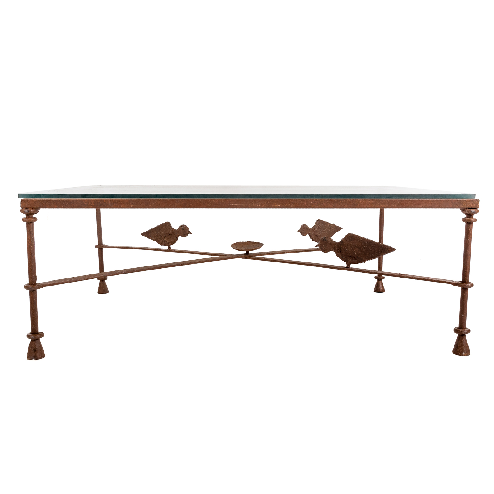 Appraisal: CONTEMPORARY FORGED METAL GLASS COFFEE TABLE in H in W