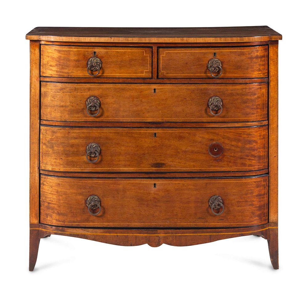 Appraisal: A Regency Satinwood Strung Mahogany Chest of Drawers A Regency