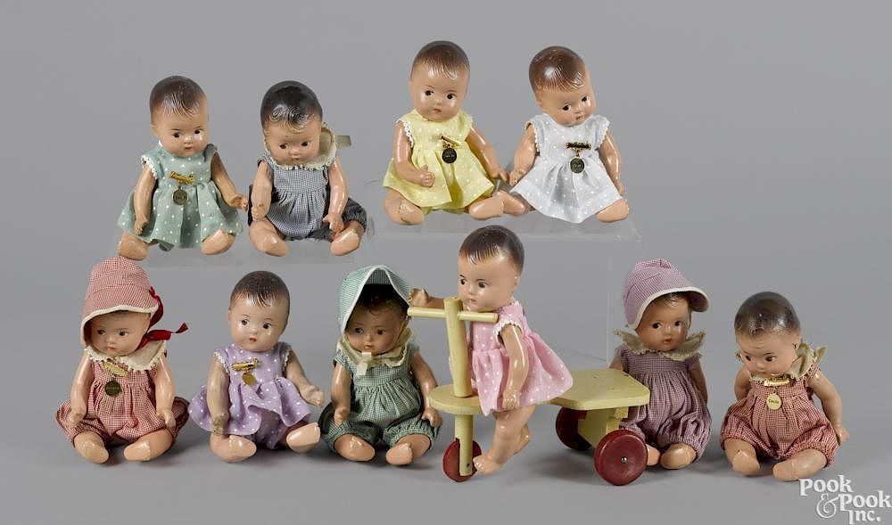 Appraisal: Two sets of five Madame Alexander composition Dionne Quintuplets dolls