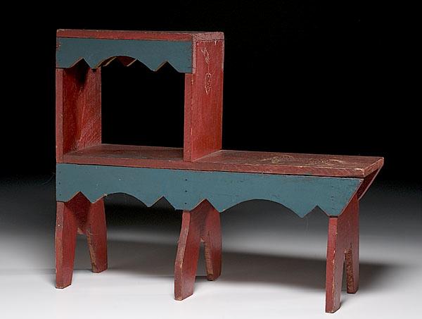 Appraisal: FOLKY RED AND BLUE CHILD'S BENCH decorated with horse star