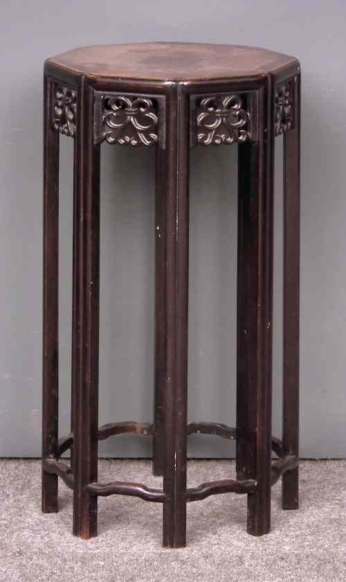 Appraisal: A Chinese blackwood octagonal stand with re-entrant joints ins mm