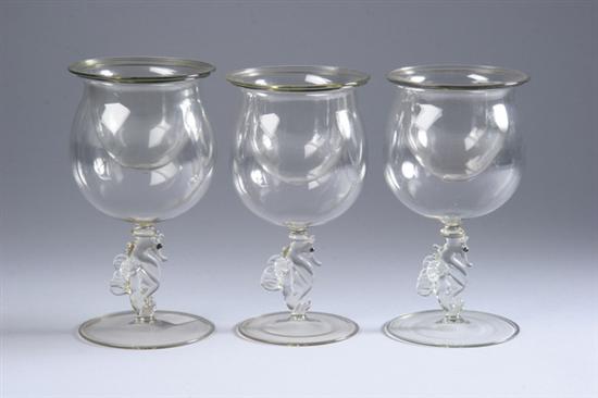 Appraisal: TWELVE VENETIAN GLASS FIGURAL SHRIMP COCKTAIL GOBLETS th century Pale