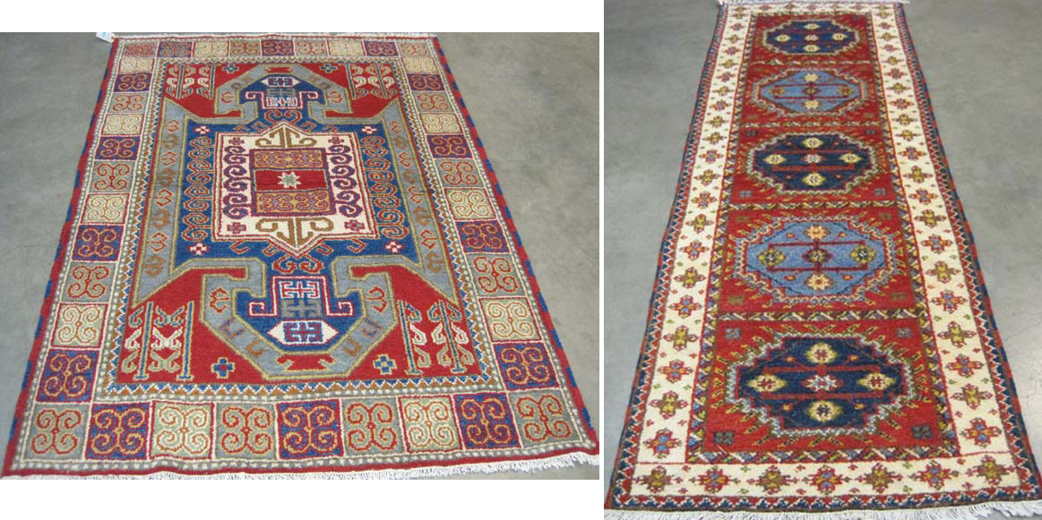 Appraisal: TWO HAND KNOTTED ORIENTAL AREA RUGS similar Kazak designs '