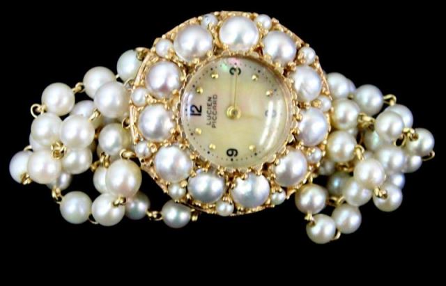 Appraisal: JEWELRY Lucien Piccard kt and Pearl LadiesWatch kt yellow gold