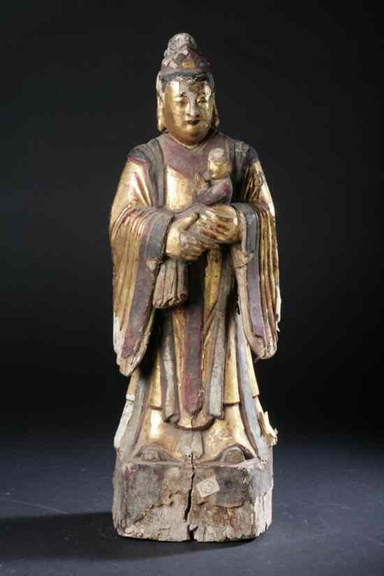 Appraisal: CHINESE GILT WOOD FIGURE OF BODHISATTVA Ming Qing Dynasty -