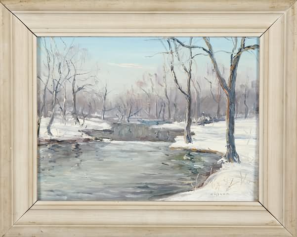 Appraisal: Winter landscape with creek oil on canvas board x SLR