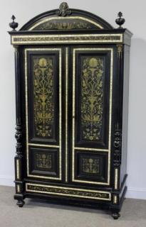 Appraisal: Antique Continental Ebonised Brass Mother of Pearl Inlaid Armoire From