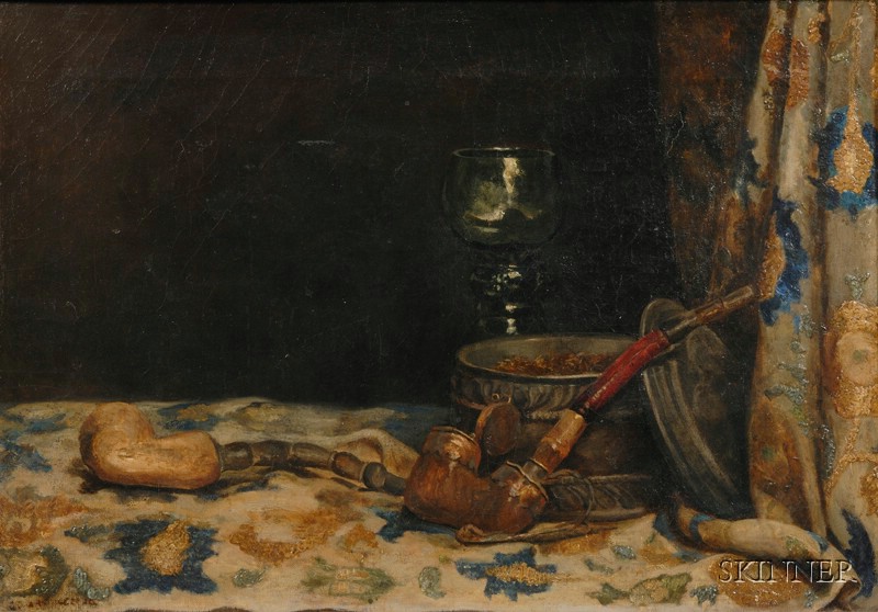 Appraisal: Continental School th Century Still Life with Pipes Tobacco and