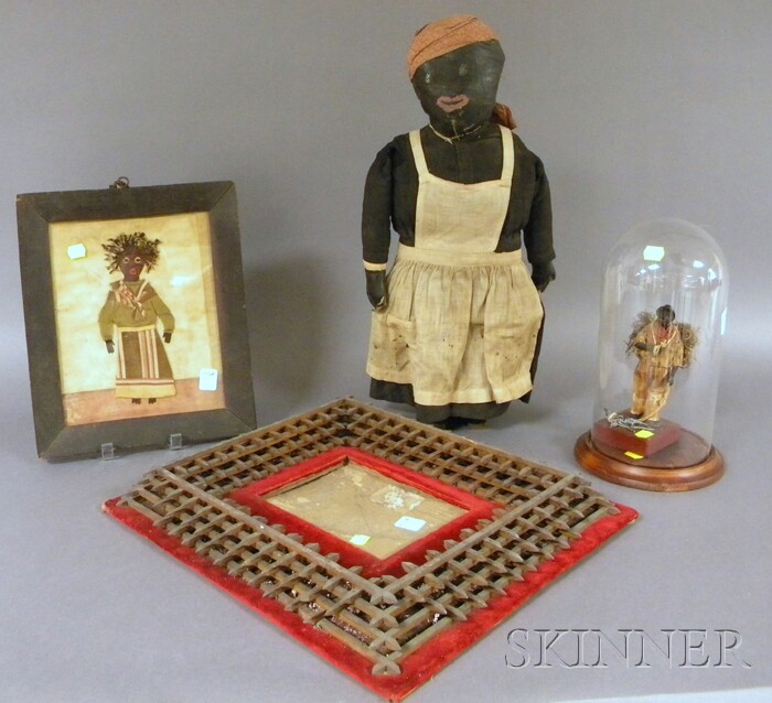 Appraisal: Folk Art Black Figural Items and a Tramp Art Frame