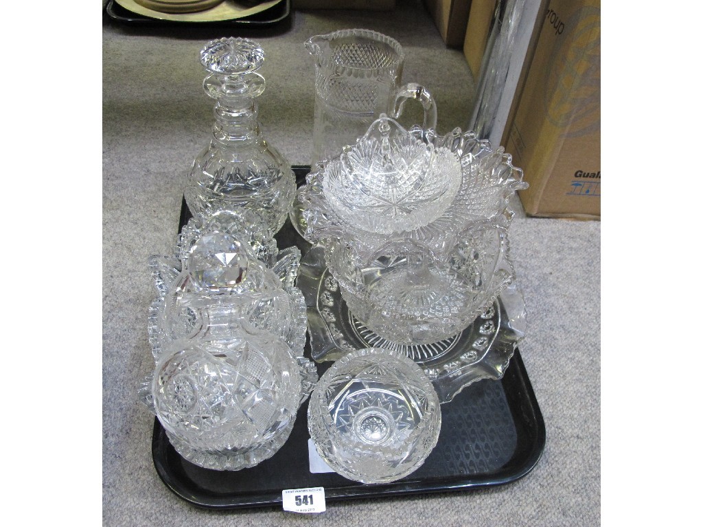 Appraisal: Tray of assorted cut glass and crystal - decanters bowls