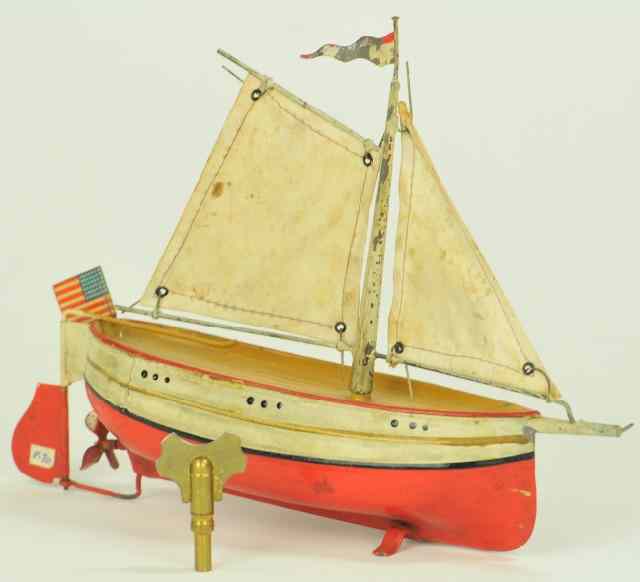 Appraisal: FLEISHMANN SAILBOAT Germany c hand painted hull done in red