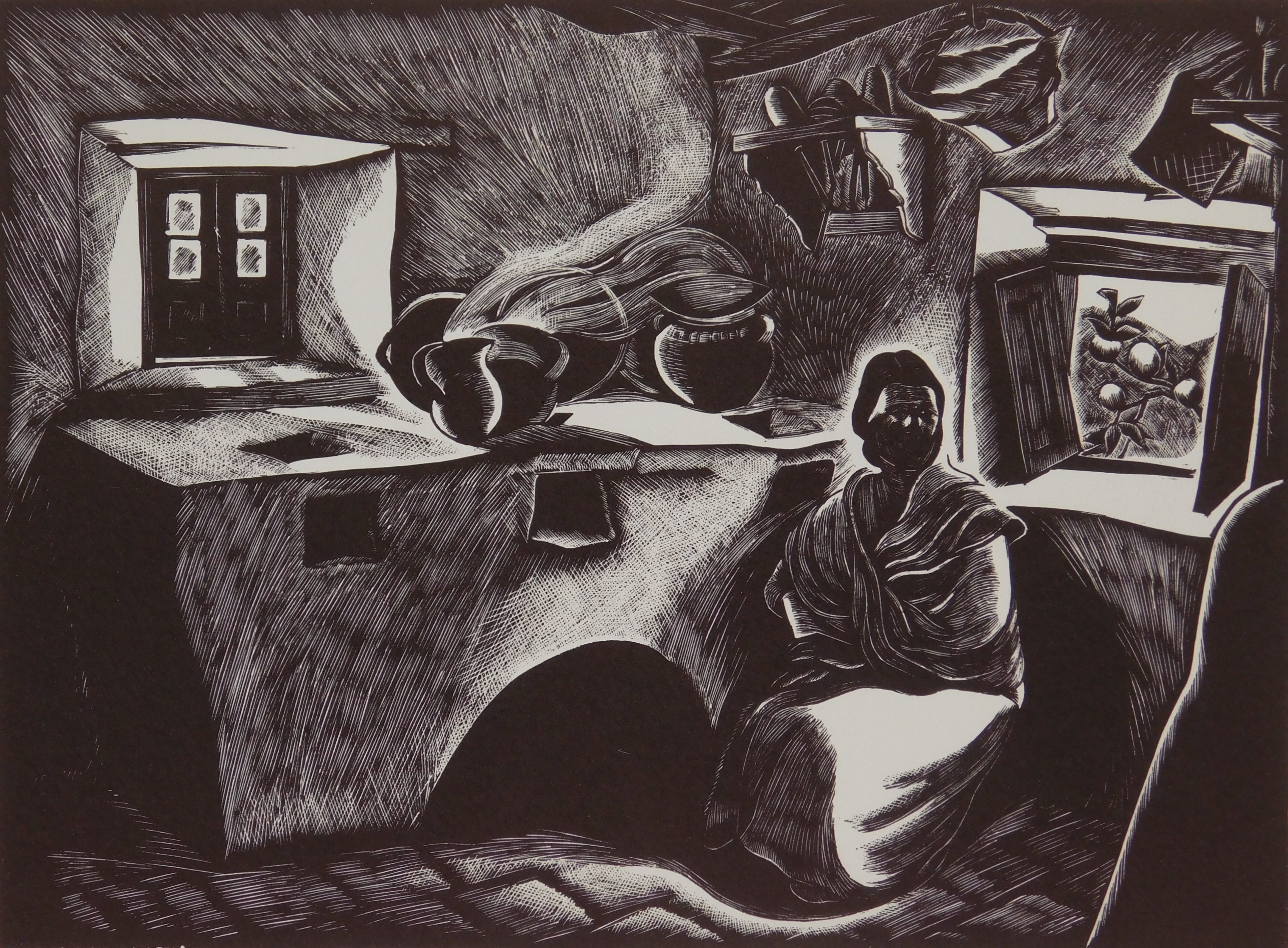 Appraisal: Barbara Latham - Mexican Kitchen''- wood engraving signed and titled