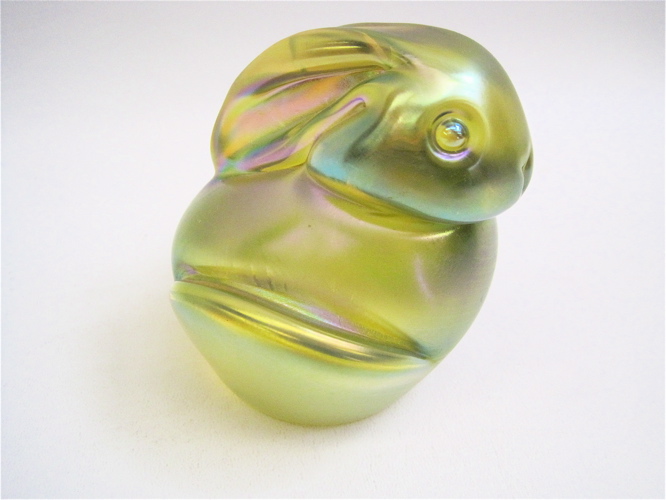 Appraisal: ORIENT FLUME ART GLASS PAPERWEIGHT depicting a rabbit iridescent yellow