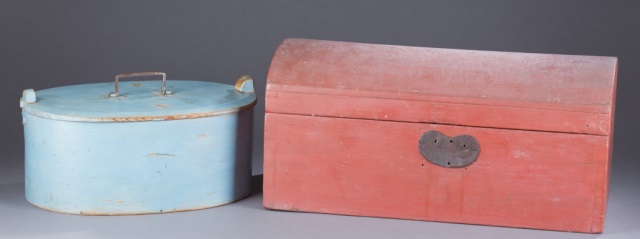 Appraisal: Two Painted Keepsake Boxes Blue painted box with iron handle