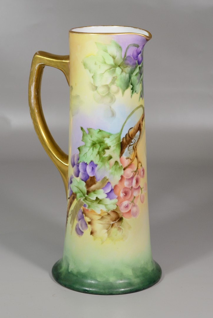 Appraisal: Vienna Austria hand painted tankard signed Quigley grapes decoration gilt