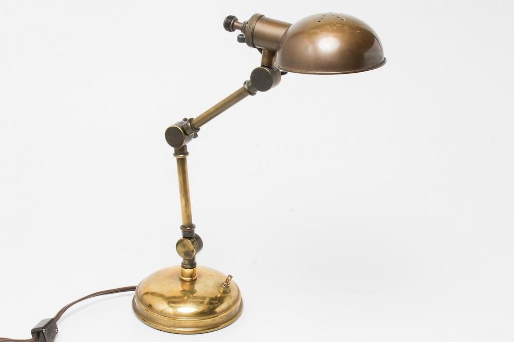 Appraisal: Articulated Desk Lamp Gilt Patinated Bronze Gilt- and patinated-bronze articulated