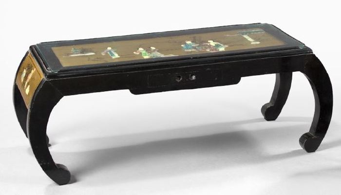 Appraisal: Anglo-Chinese Black Lacquer Shadowbox Cocktail Table of K'ang form the