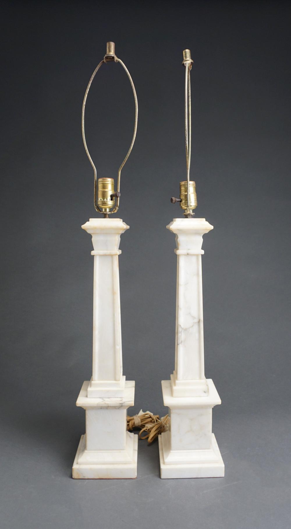 Appraisal: PAIR ALABASTER COLUMN-FORM TABLE LAMPS H IN CM Pair Alabaster