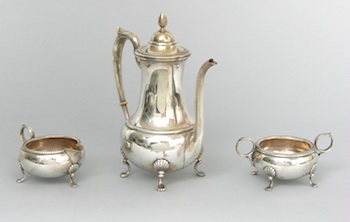 Appraisal: A Sterling Coffee Pot Creamer and Sugar Bowl by Fisher