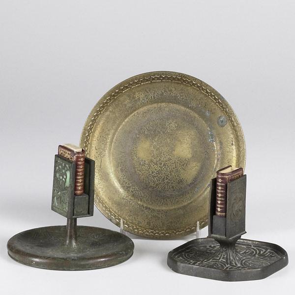 Appraisal: TIFFANY STUDIOS Three pieces zodiac match holder dore bronze bowl