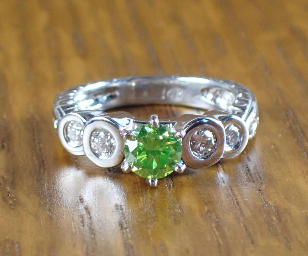 Appraisal: FANCY GREEN DIAMOND AND FOURTEEN KARAT GOLD RING The k