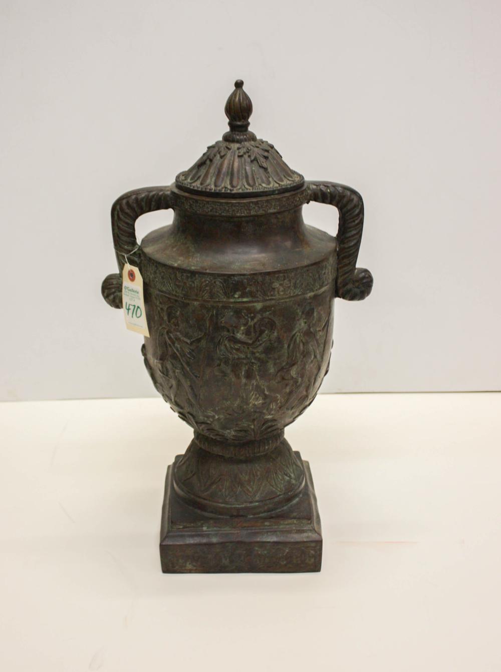 Appraisal: ROMAN CLASSICAL STYLE BRONZE COVERED URN Maitland-Smith Ltd recent production