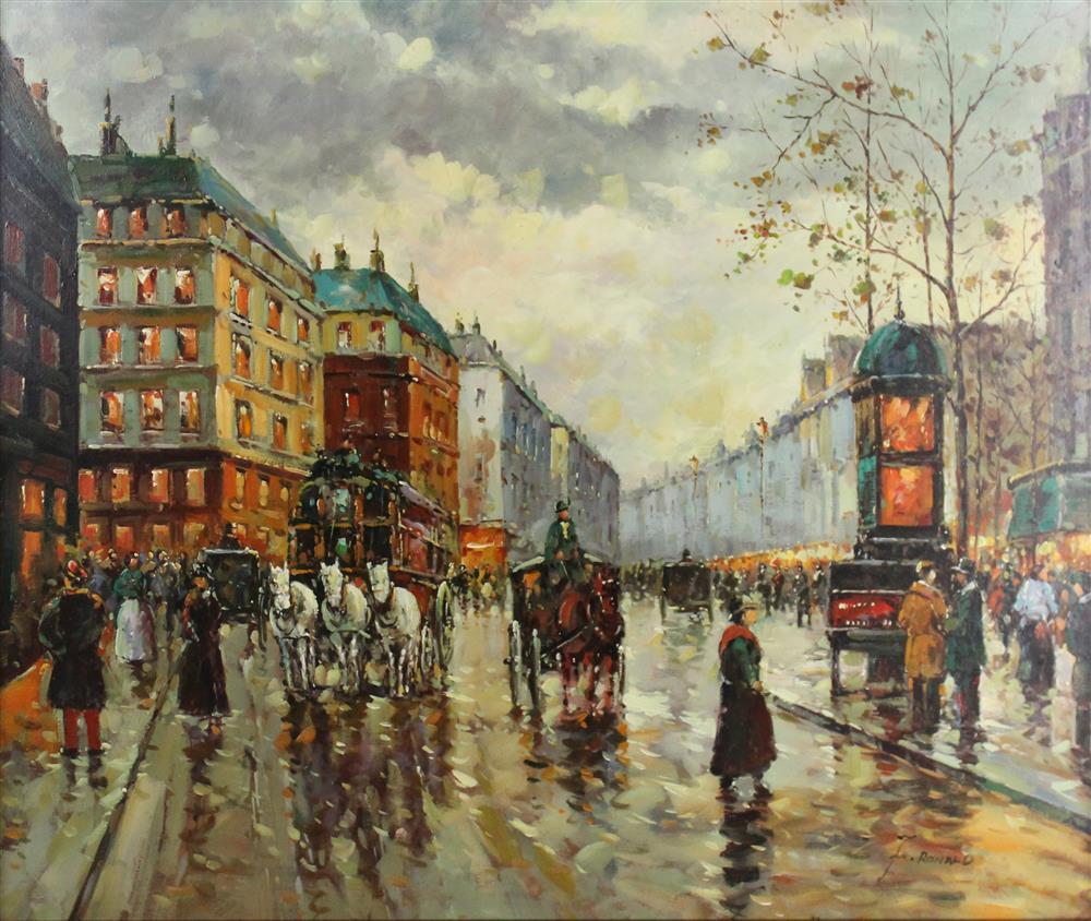 Appraisal: F RONALD FRENCH STREET SCENE Oil on canvas x in